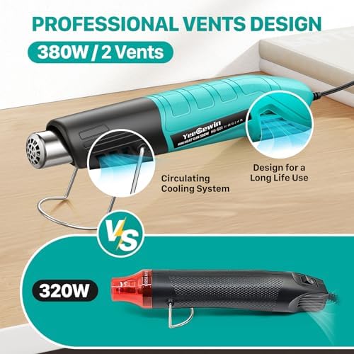 380W Mini Heat Gun, 2-Temp 480°F & 850°F for DIY & Crafts | UL-certified, Overheat Protection, Built-in Stand, with Reflector Nozzle for Epoxy Resin, 3D Printing, Vinyl & Shrink Wrap