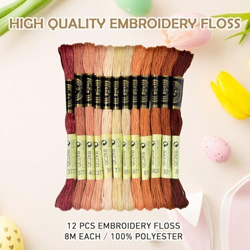 Premium Rainbow Color Embroidery Floss - Cross Stitch Threads - Friendship Bracelets Floss - Crafts Floss - 12 Skeins Per Pack Embroidery Floss,Warm Brown Gradient