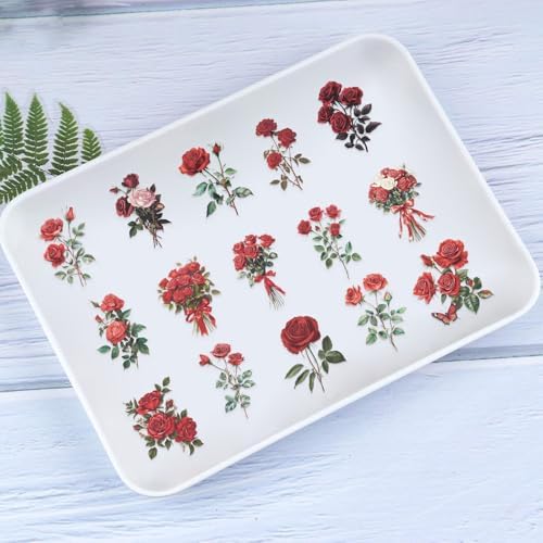 50Pcs Red Rose Scrapbook Stickers Aesthetic Flowers Stickers