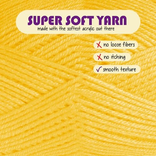 Acrylic Yarn for Crocheting & Knitting – Soft Crochet Yarn for Crocheting, 3 Pack of 370 Yards, Perfect for Crafts & Amigurumi, Medium Worsted Weight 4, Bright Yellow