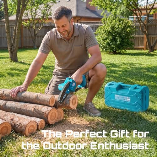 SEESII 6 Inch Mini Electric Chainsaw Cordless Battery Powered | 2026 Upgraded Hand Held Saw with 2x2000mAh Batteries for Wood/Tree Trimming, Chain Saw Gift for Men Husband Father Gardener