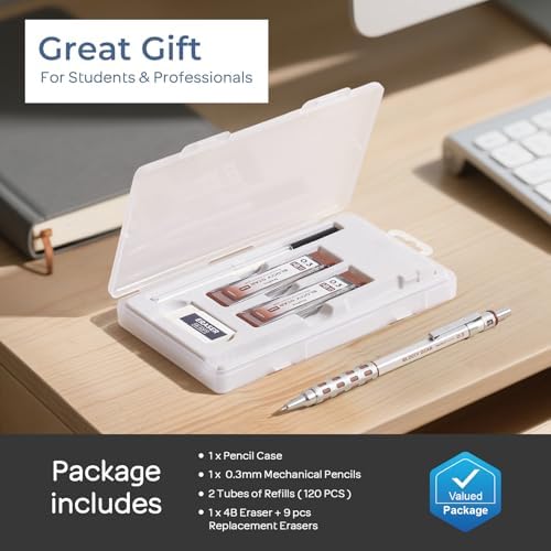 Nicpro Blocky Gear 0.3 mm Mechanical Pencils Set in Case
