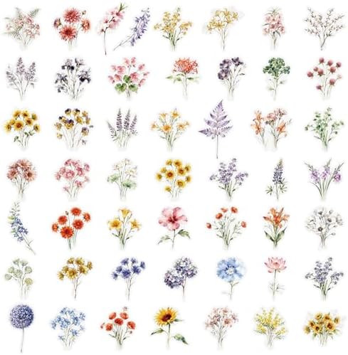 50Pcs Watercolor Flower Vinyl Stickers