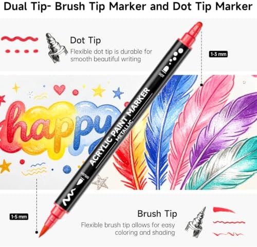 Shuttle Art 28 Metallic Brush & Dot Tip Acrylic Paint Markers