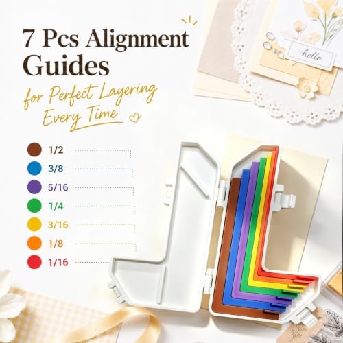 Paper Crafting Alignment Guide Set with Case,Margin Precision Layering Matting Spacers,Precision Layering & Matting Spacers,Color Coded Size Tabs for Card Making and Scrapbooking (7Pcs)