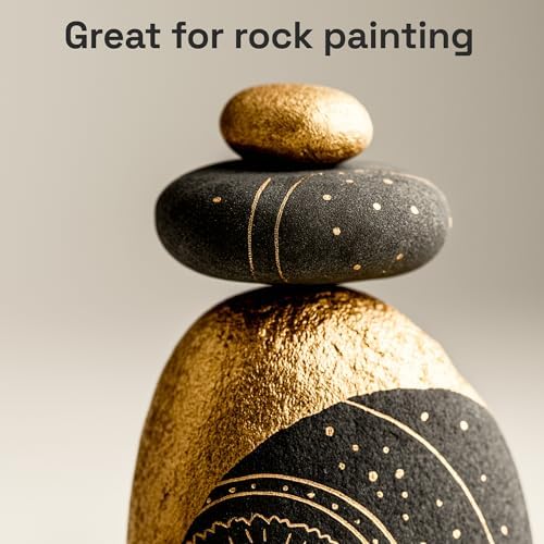 ARTISTRO 5 Gold Paint Pen for Rock, Glass, Ceramic, Wood, Tire, Fabric, Metal, Canvas, Marking, Painting - Set of 5 Acrylic Paint Markers Water-based - Brush Tip with Automatic Ink Control System