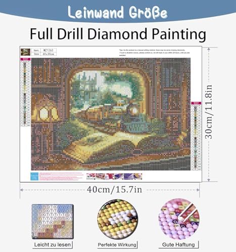 Benjenes Book Train Diamond Art Kits for Adults, Diamond Painting Kits
