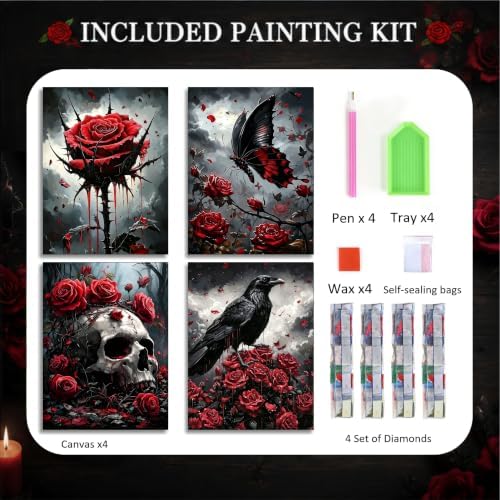 Gemozaic 4 Pack Gothic Diamond Art Kits for Adults, 12 x 16 Inch, Unframed
