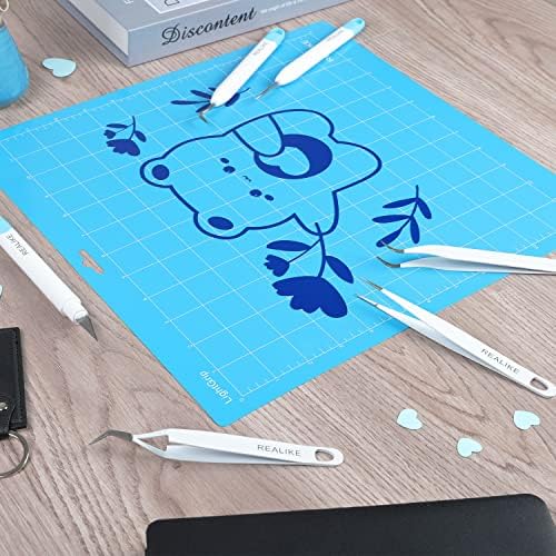 REALIKE LightGrip Cutting Mat Compatible with Cricut Maker 3/Maker 4/Maker/Explore 3/4/Air 2/Air/One (12x12 Inch 5 Mats), Blue Light Grip Adhesive Sticky Cutting Mats for Crafts