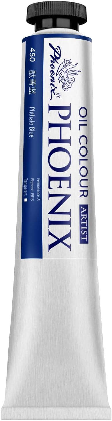 PHOENIX Phthalo Blue Oil Paint - 150ml / 5.07 Fl oz. Single Large Tube - Artist Quality Phthalocyanine Blue Oil Based Paint for Professionals