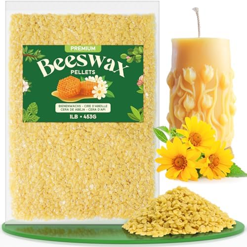 NORVENCE Beeswax Pellets 1LB/5LB/20LB, Pure & Natural Yellow Beeswax for Candle Making, DIY Skin Care, Lip Balm, Soap, Lotion, Creams & Wood Polishing – 1LB