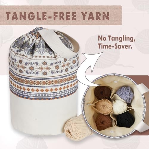 TOGETRUE Yarn Bag, Knitting Crochet Bag, Portable Yarn Storage Bags Organizer for Crocheting Project, Store Skein Ball, Short Knitting Needle (Medium, Brown Style)