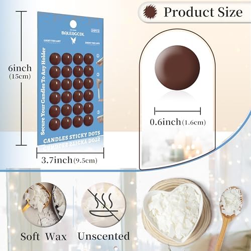 Candle Sticky Dots - Brown Wax Candle Adhesive Dots for Secure Candle Placement - Easy Clean and Traceless Adhesive for DIY Projects - Pack of 24