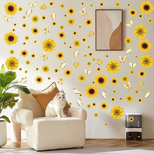 AOWDIAO Sunflower Peel and Stick Wall Decals, Sunflower Decorations for Bedroom, Kitchen, Bathroom, Living Room