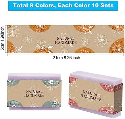 PH PandaHall 90pcs Wrap Paper Tape, 9 Style Vintage Band Label Flower Paper Tag Wrapper Sleeves Covers Vertical Tags for Handmade Soap Lotion Bars Bath Gift Wrapping, 8.5x1.9 inch