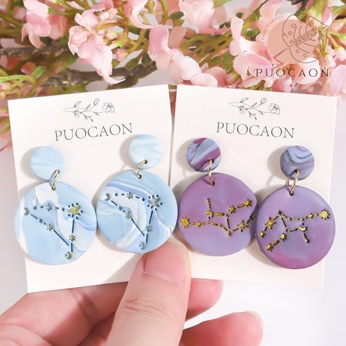 Puocaon Zodiac Polymer Clay Cutters - 13 Pcs Zodiac Star Signs Cutters for Polymer Clay Jewelry Constellations Earrings Making Kit for Polymeric Jewelry Design