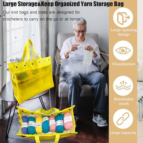 Mdoker Knitting Bag Large Yarn Storage Organizer,Yarn Bags for Crocheting,Crochet Storage Bags for Crochet Hooks,Knitting Needles,Knit Bags Ideal Knitting & Crochet Gift(Yellow)