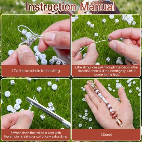 Tuhangcc 501 Pcs Football DIY Keychain Making Kit, Adjustable Letter Alphabet Beads Strings, 12 Charm 16 Cards with Lobster Clasps & Strings for Sport Theme Party Favor Gift (Football)