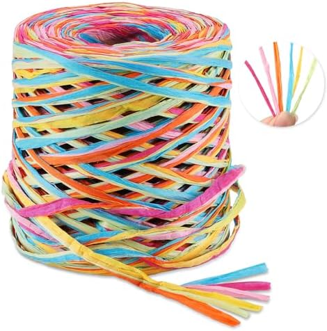 woric Colored Raffia Ribbon, 394 ft Paper 6 Colors Craft Ribbon