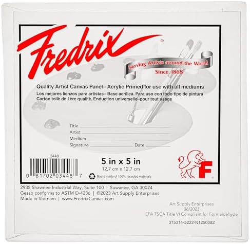 FREDRIX Artist Series Primed Canvas Panels, 5" x 5", Pack of 12