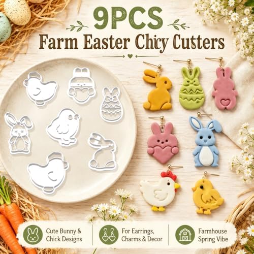 9PCS Farm Easter Clay Cutters