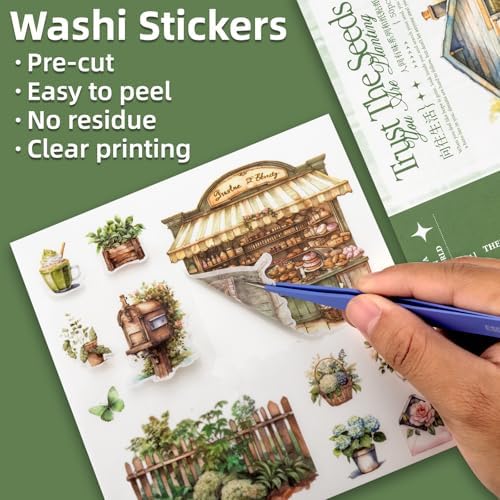 Beautiful Garden Theme Sticker Scrapbooking Supplies for Junk Journal, 50 Sheets Washi Stickers - Vintage Journaling Stickers, Ephemera Sticker Book Pre Cut(TZ-005-005)