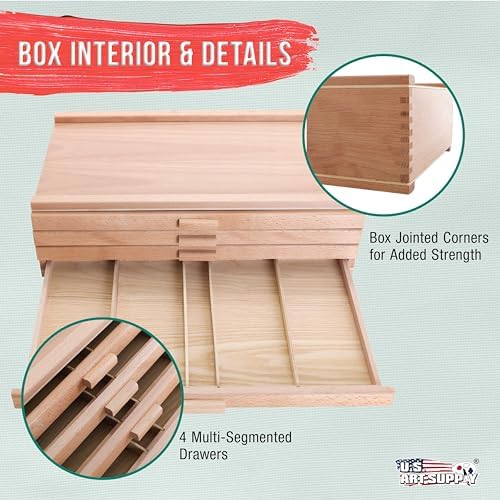U.S. Art Supply 4-Drawer Artist Tool Supply Box with Storage Drawers