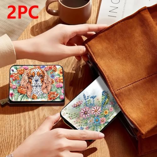 DDGYP 2PCS PU Leather Dog Butterfly Diamond Art Kits Zipper Card Holder