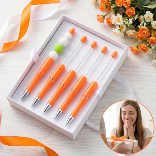30Pcs Orange Beadable Pens Beaded Ballpoint Pens Bulk for DIY Writing