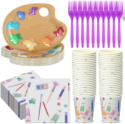 Art Party Supplies 100 PCS Paint Party Tableware Set