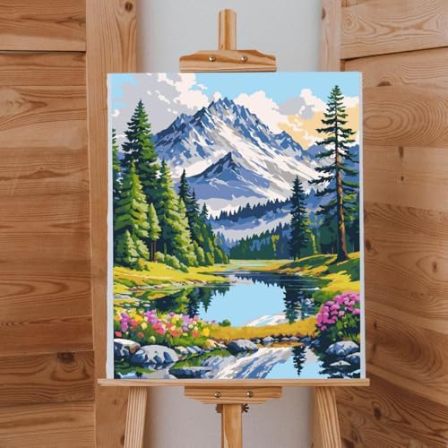 Lovepefe Mountain Paint by Numbers for Adults-Landscape Paint by Number on Canvas Without Frame, DIY Forest Scenery Oil Painting for Gifts Home Wall Decor 16x 20 Inch