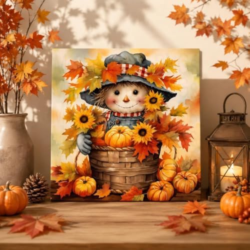 Fall Paint by Numbers Kit for Adults,Scarecrow Paint by Number With Frame
