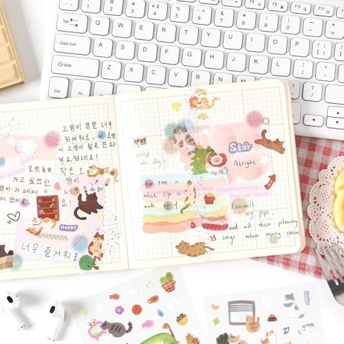 8 Sheets Cute Cat Stickers, Kawaii Cartoon Kitten Scrapbook Stickers, Aesthetic Decorative Decals for Journaling, DIY Crafts, Planner, Laptop, Phone Case| Gift for Cat Lovers