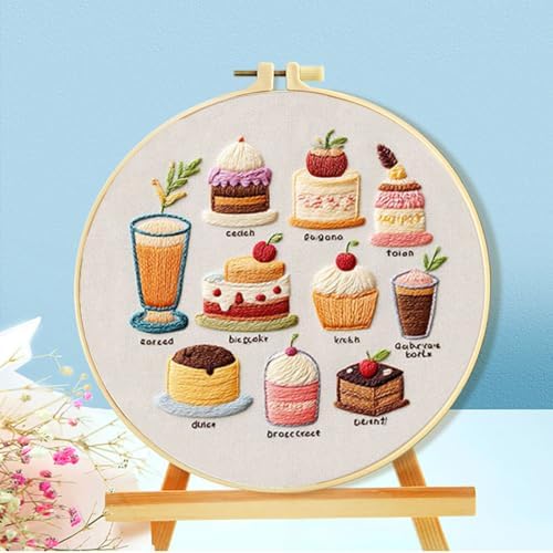FEIYUENO 3 Sets Cake Pattern Embroidery Kit for Beginner Adults