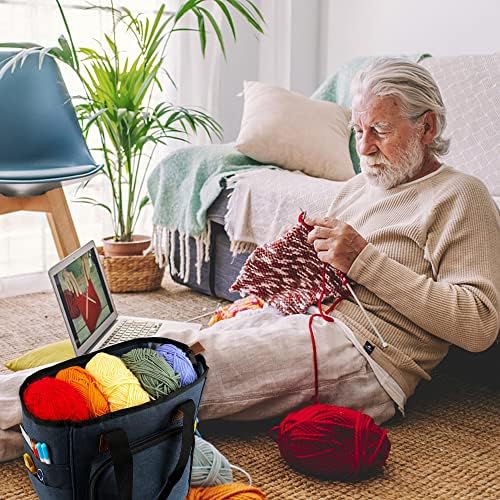 Yarn Knitting Storage Tote-Large Capacity Crochet Organizer Portable Travel Bag With Shoulder Strap Crochet Hooks Case for Unfinished Bulk Project