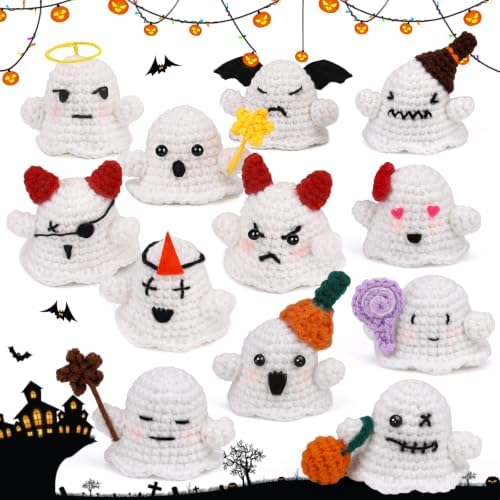 Pnytty 12Pcs Ghost Family Crochet Kit for Beginners, Crochet Starters Kits