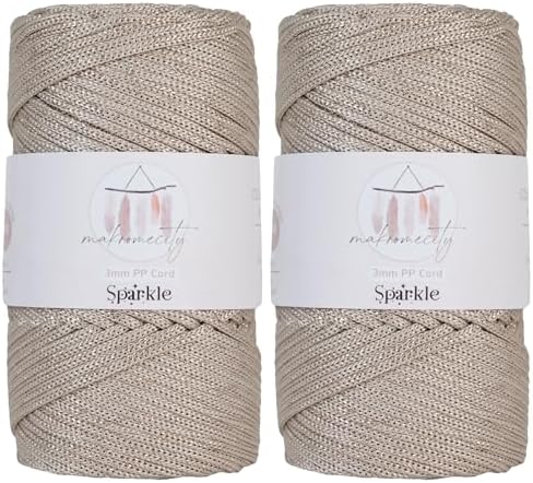 Makromecity Sparkle 2 Skeins of Polypropylene Macrame Cord 3mm x 131 Yards (394 feet) Premium Polyester Macrame Cord for Macrame Art & Crafts for Wall Hangings, Bags, Underplate, Rug