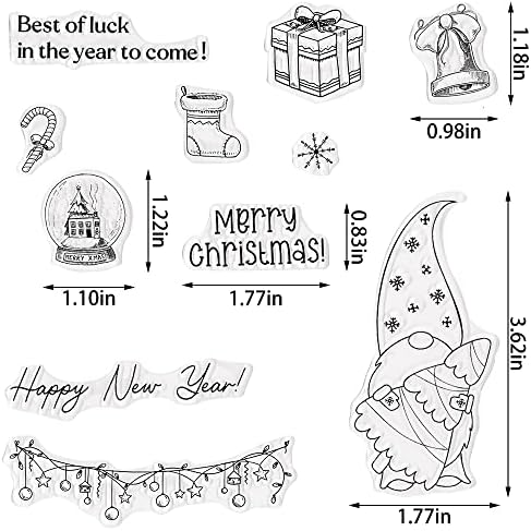 Hying Merry Christmas Trees Gnomes Clear Stamps for Card Making, Xmas Jingle Bell Transparent Rubber Stamps Christmas Socking Snowflake Stamp Seal for Crafting DIY Scrapbooking Photo Album Decorations
