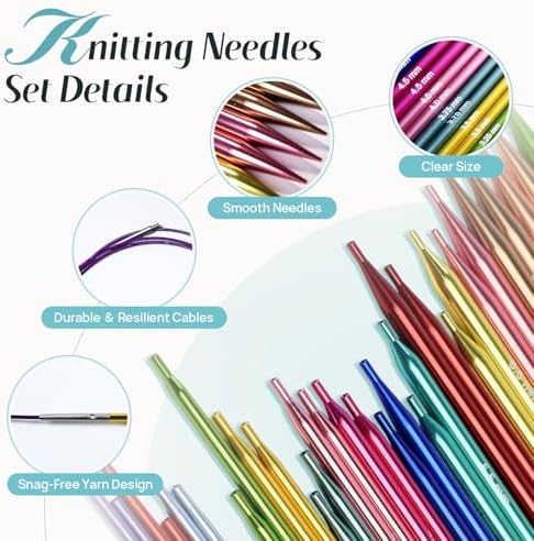 Lewhoo 17 Size Interchangeable Circular Knitting Needles Set 2.2~10.0mm