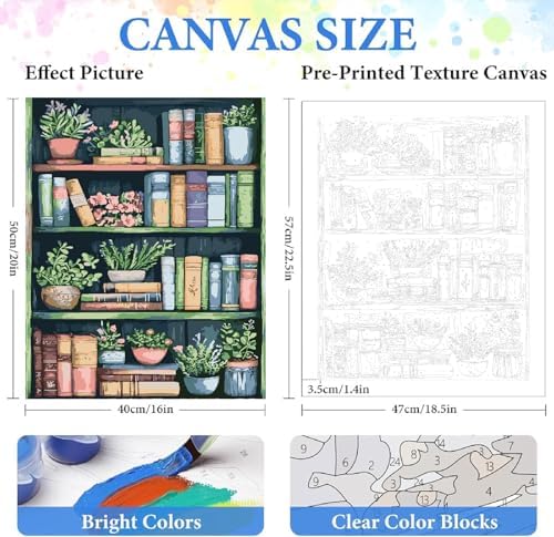 ZRIZQ Paint by Numbers Kit for Adults Beginner,Bookshelf,16x20