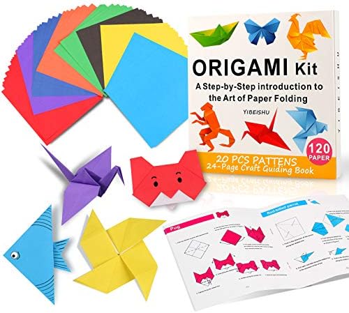 Origami Kit For kids ,120 Sheets Origami Paper with Instructions Book, 6x6 Inch square easy single Sided Square Colorful Folding Paper Set for Adults Beginners Activity