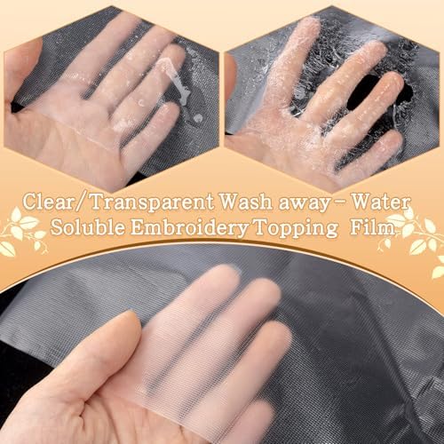 Peryiter 1 Roll 12"x100 yd Clear Wash Away Water Soluble Embroidery Stabilizer 25μM Topping Film Stabilizer for Embroidery Lightweight Sewing Stabilizers for Hand Sewing Machine