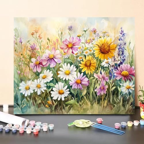 obterie Flower Paint by Numbers Kit for Adults Beginner Floral Oil Painting Kit Adult Paint by Number Kits on Canvas DIY Painting for Beginners Art by Numbers for Gifts Home Wall Decor 16x20 Inch