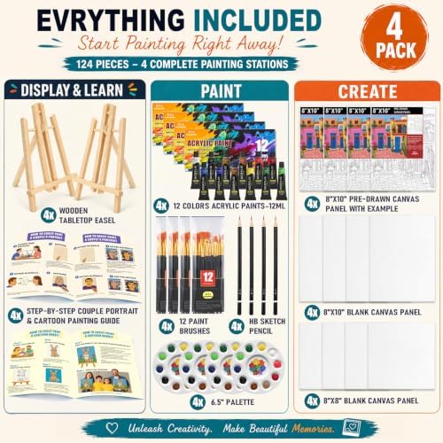 4 Pack Paint Set for Couples and Families with Portrait & Cartoon Guides