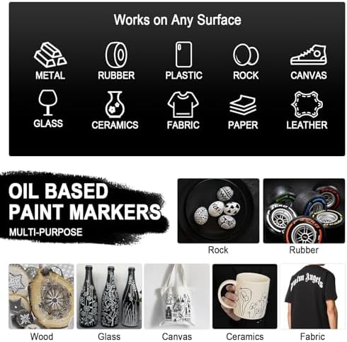 Betem 4 Oil Based Black White Paint Pens, Permanent Fabric Paint Markers