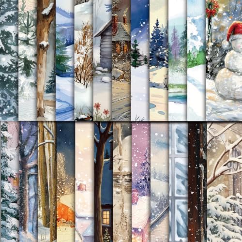 48 Sheets Winter Village Scrapbook Paper,Winter Village Pattern Decorative Scrapbook Paper for Journals DIY Cards and Photo Albums,Aesthetic Craft Supplies