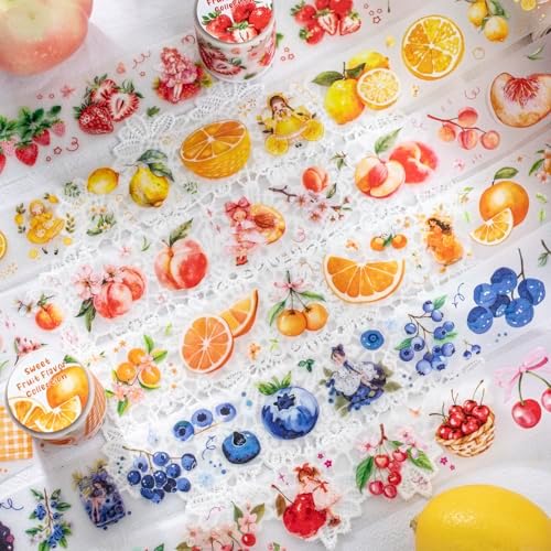 Alideco 6pcs Decorative Adhesive Tapes Vintage Characters Fruits PET Tape Great for Bullet Journal Supplies, Arts, Scrapbook, DIY Crafts, Planners (tiantianguoweiji)