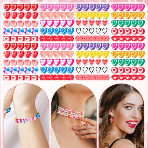 200 Pcs Heart Polymer Clay Beads, Mixed Heishi Spacer Beads Supplies