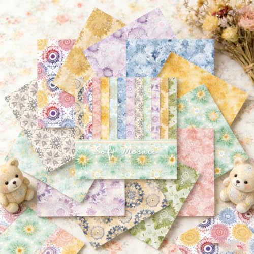 Colorful Flowers Scrapbooking Paper Pad, 24 Sheets 6in Geometric Aesthetic Decor for Collage Decoupage Journals Wrapping Folded Materials Arts Origami Gift Cardstock DIY Crafts Photo Album