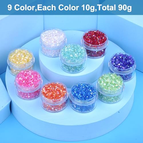 9 Box Rhinestone Glitter, 15000Pcs 3.2oz/90g 3mm Chunky Flakes Sequins Gravel for Epoxy Resin Craft Supplies Nail Art DIY G012